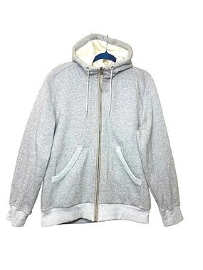 Logg Sherpa Fleece Ful Zip hooded Sweatshirt Jacket Sz L Gray Outdoors Shacket